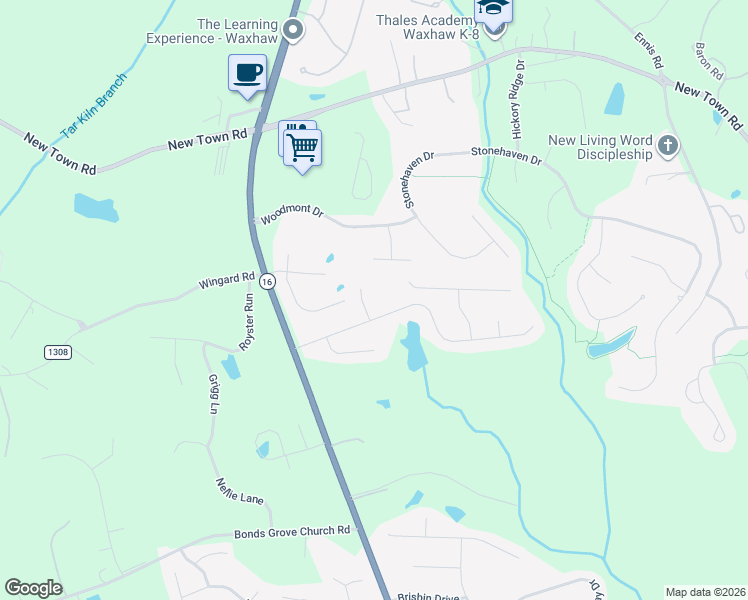 map of restaurants, bars, coffee shops, grocery stores, and more near 1804 Resolution Court in Waxhaw