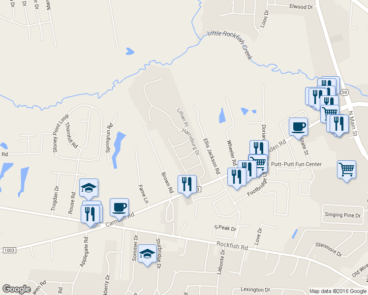 map of restaurants, bars, coffee shops, grocery stores, and more near 5913 Armour Avenue in Fayetteville