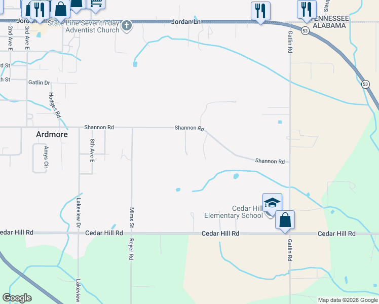 map of restaurants, bars, coffee shops, grocery stores, and more near 27560 Shannon Road in Ardmore