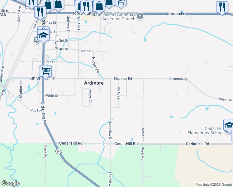 map of restaurants, bars, coffee shops, grocery stores, and more near 29385 8th Avenue East in Ardmore