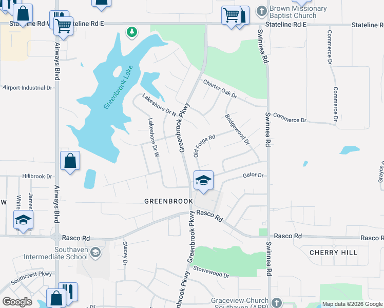 map of restaurants, bars, coffee shops, grocery stores, and more near 8360 Greenbrook Parkway in Southaven