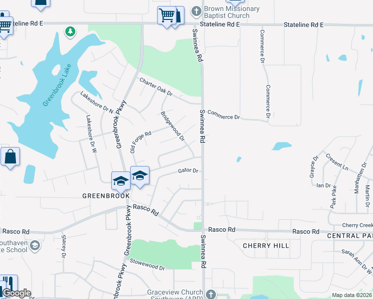 map of restaurants, bars, coffee shops, grocery stores, and more near 8344 Bridgewood Drive in Southaven