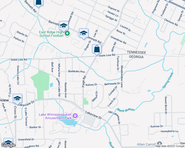 map of restaurants, bars, coffee shops, grocery stores, and more near 372 Page Road in Rossville