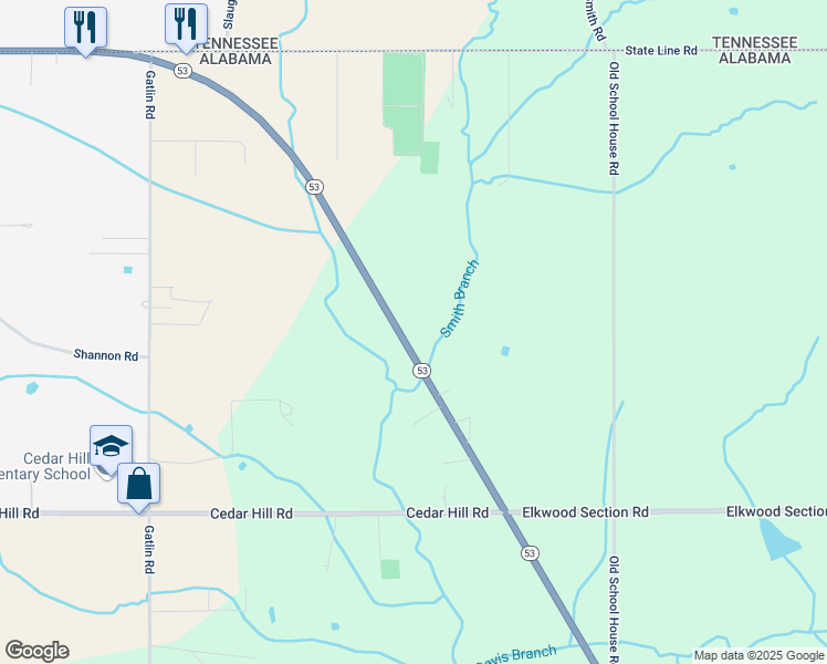 map of restaurants, bars, coffee shops, grocery stores, and more near 29023 Alabama 53 in Ardmore