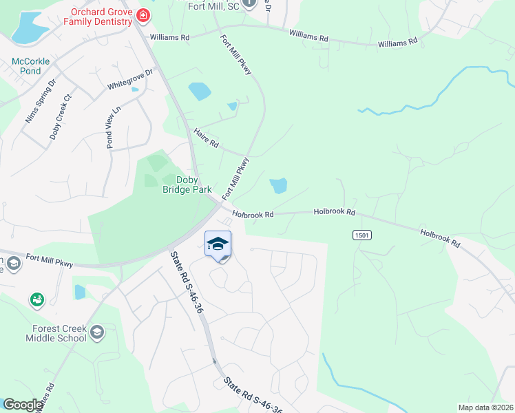 map of restaurants, bars, coffee shops, grocery stores, and more near 1950 Holbrook Road in Fort Mill