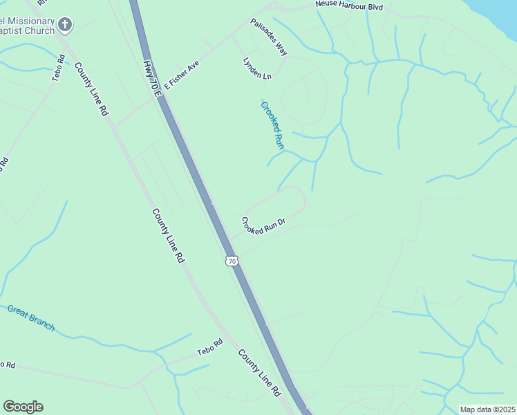 map of restaurants, bars, coffee shops, grocery stores, and more near 175 Crooked Run Drive in New Bern