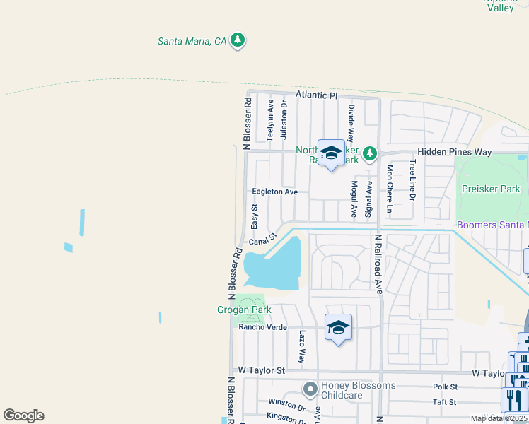 map of restaurants, bars, coffee shops, grocery stores, and more near 2231 Riverton Drive in Santa Maria