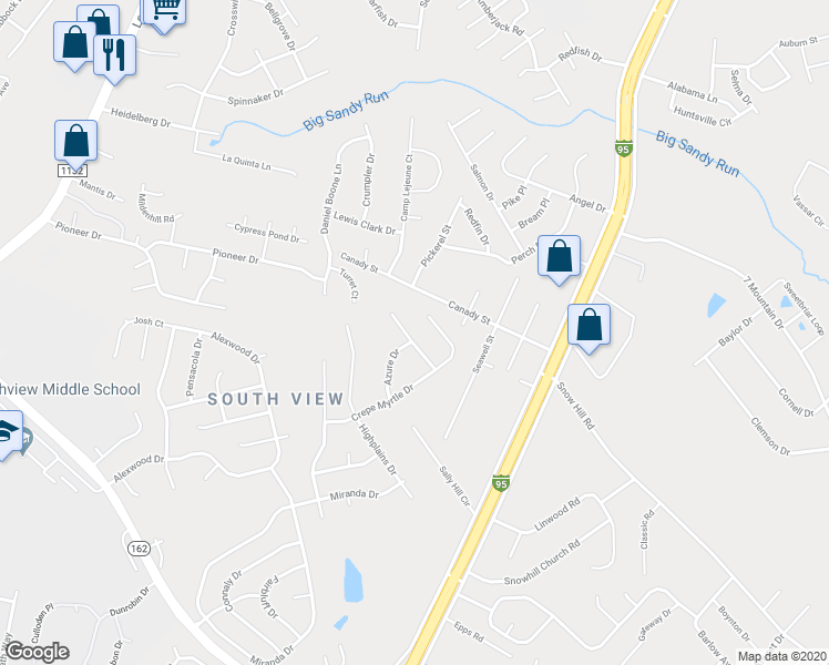 map of restaurants, bars, coffee shops, grocery stores, and more near 2955 Dalmation Drive in Hope Mills