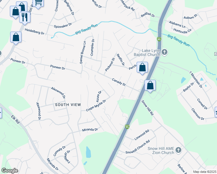 map of restaurants, bars, coffee shops, grocery stores, and more near 2955 Dalmation Drive in Hope Mills