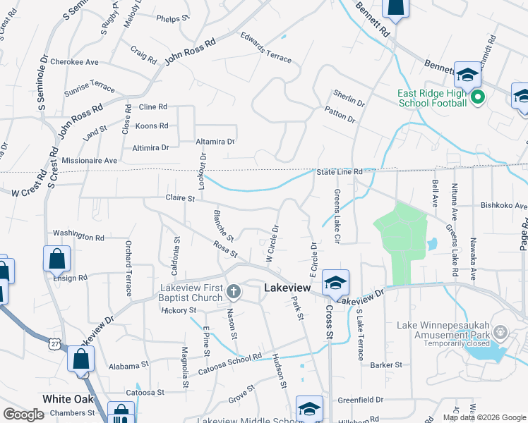 map of restaurants, bars, coffee shops, grocery stores, and more near 778 Claire Street in Rossville