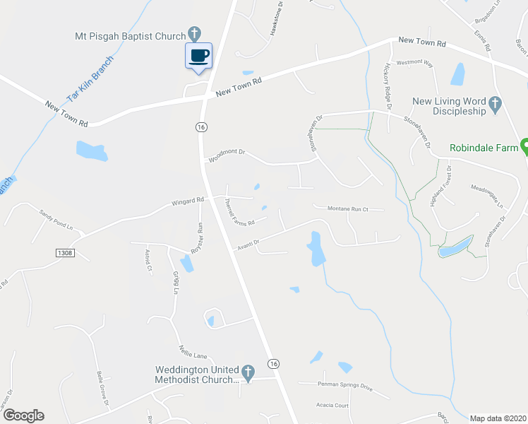 map of restaurants, bars, coffee shops, grocery stores, and more near 1823 Therrell Farms Road in Waxhaw