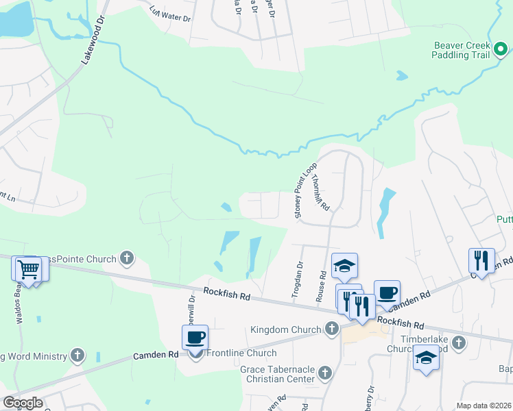 map of restaurants, bars, coffee shops, grocery stores, and more near 3196 Petunia Avenue in Fayetteville