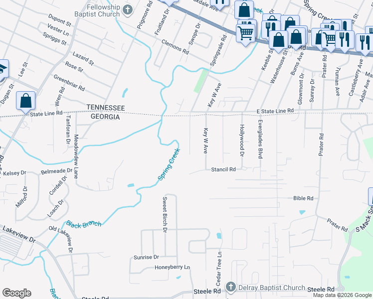 map of restaurants, bars, coffee shops, grocery stores, and more near 188 Vero Beach Street in Rossville