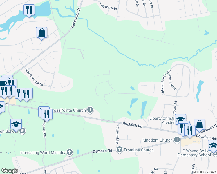 map of restaurants, bars, coffee shops, grocery stores, and more near 3067 Cricket Road in Fayetteville