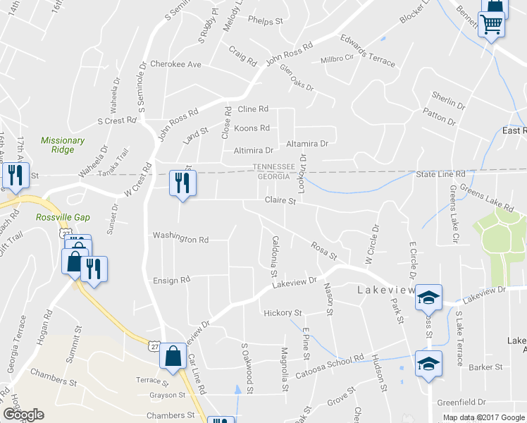 map of restaurants, bars, coffee shops, grocery stores, and more near 1705 Lakeview Dr in Rossville