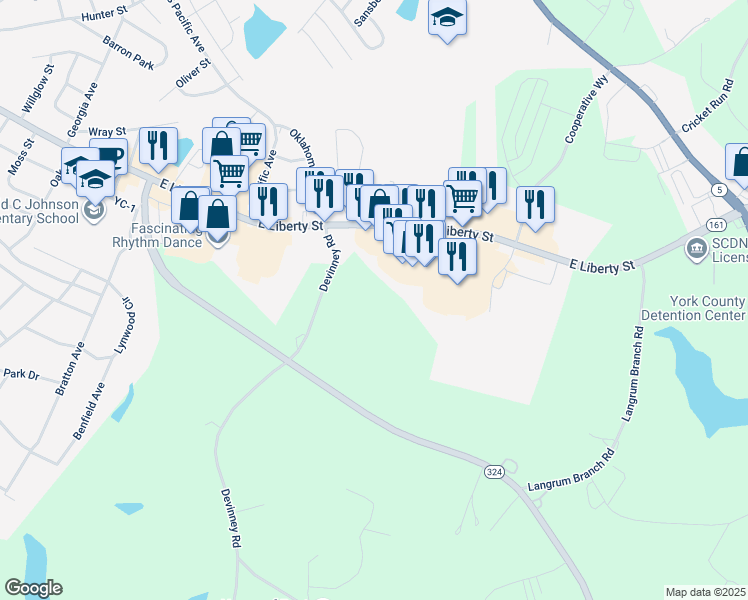 map of restaurants, bars, coffee shops, grocery stores, and more near in York