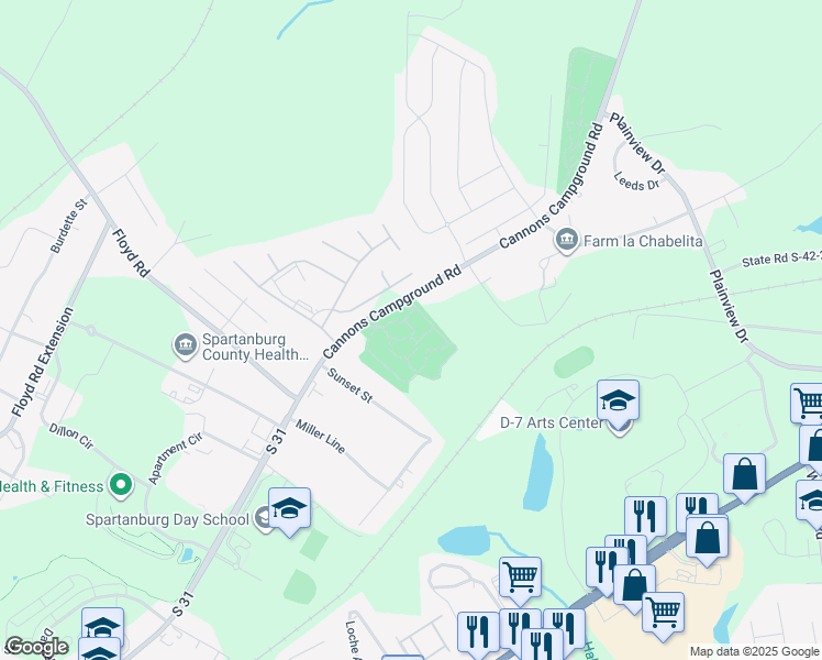 map of restaurants, bars, coffee shops, grocery stores, and more near 1955 Cannons Campground Road in Spartanburg