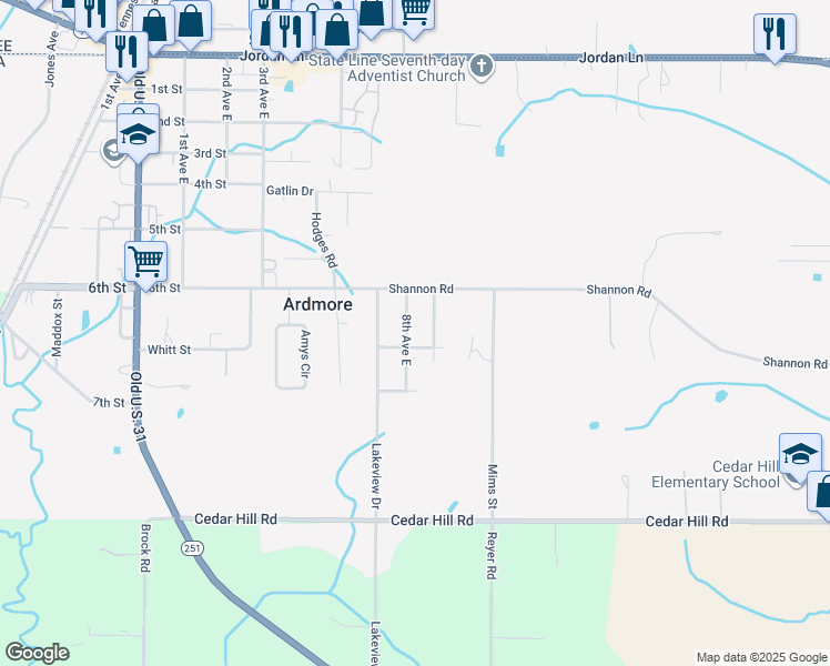 map of restaurants, bars, coffee shops, grocery stores, and more near 29385 8th Avenue East in Ardmore