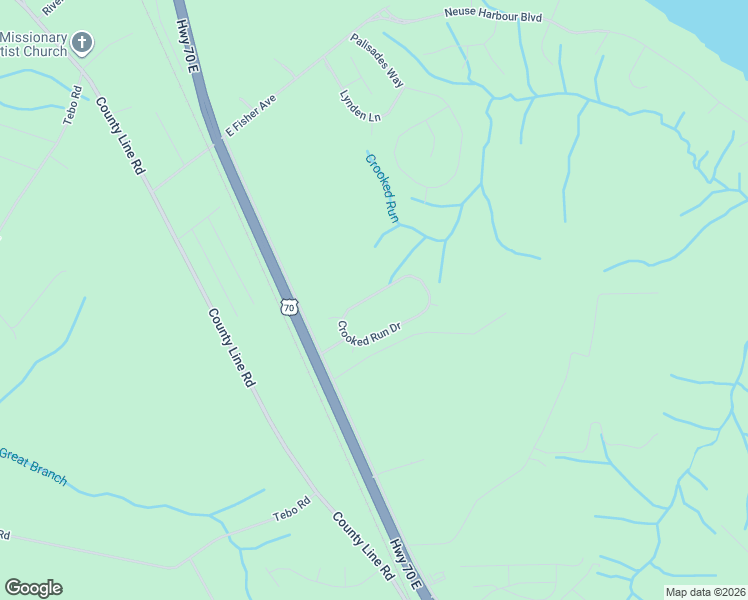 map of restaurants, bars, coffee shops, grocery stores, and more near 169 Crooked Run Drive in New Bern