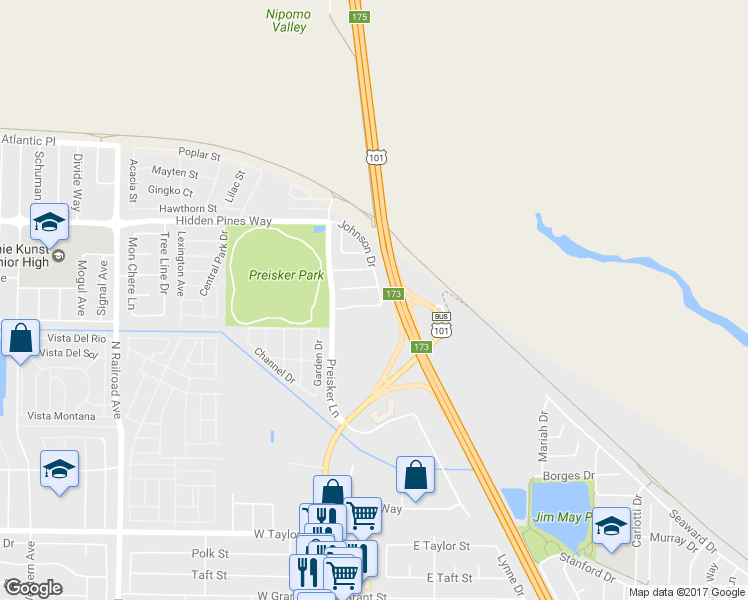 map of restaurants, bars, coffee shops, grocery stores, and more near 239 Portland Drive in Santa Maria