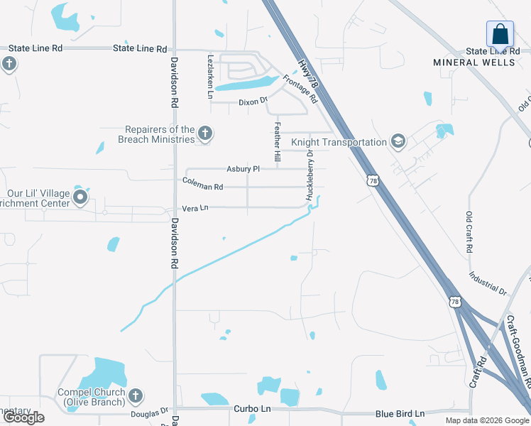 map of restaurants, bars, coffee shops, grocery stores, and more near 6277 Vera Lane in Olive Branch