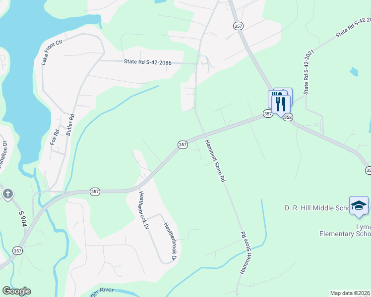 map of restaurants, bars, coffee shops, grocery stores, and more near 1594 South Carolina 357 in Lyman