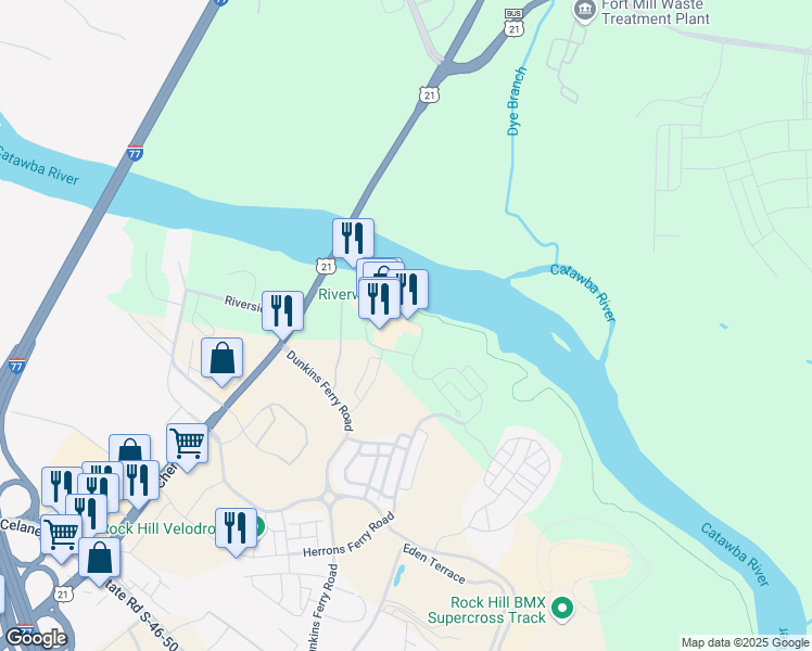 map of restaurants, bars, coffee shops, grocery stores, and more near 652 Herrons Ferry Road in Rock Hill