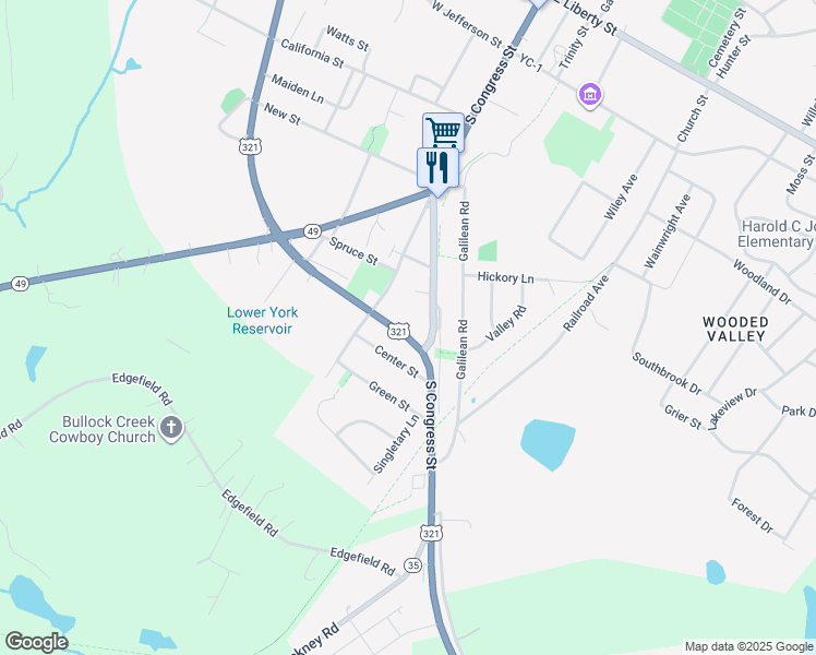 map of restaurants, bars, coffee shops, grocery stores, and more near 6 U.S. 321 in York