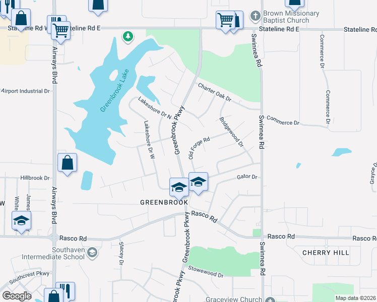map of restaurants, bars, coffee shops, grocery stores, and more near 8360 Greenbrook Parkway in Southaven