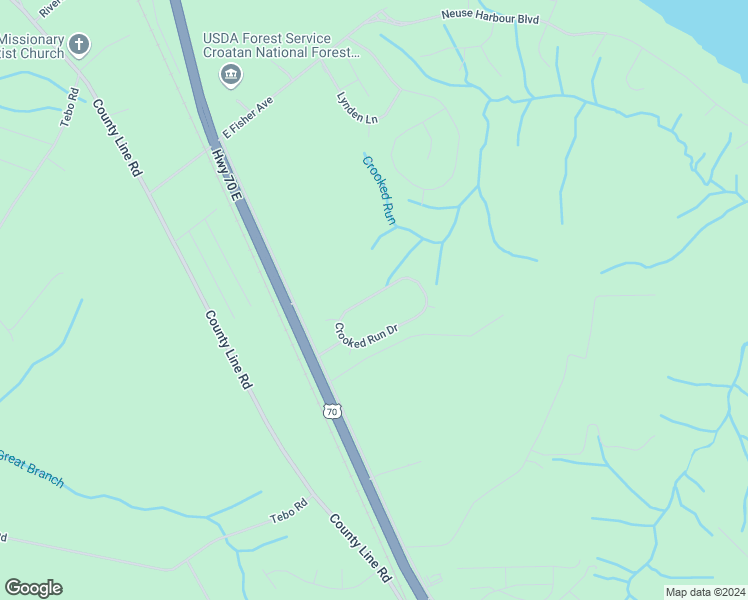 map of restaurants, bars, coffee shops, grocery stores, and more near 167 Crooked Run Drive in New Bern