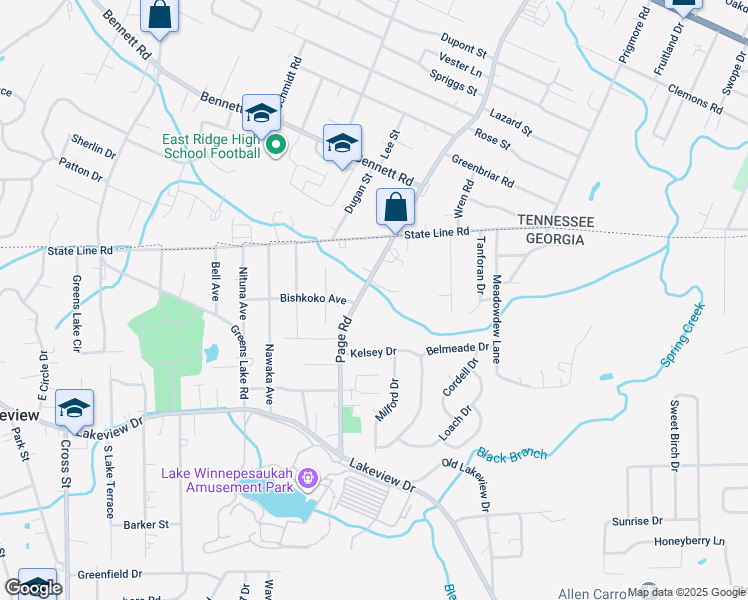 map of restaurants, bars, coffee shops, grocery stores, and more near 372 Page Road in Rossville