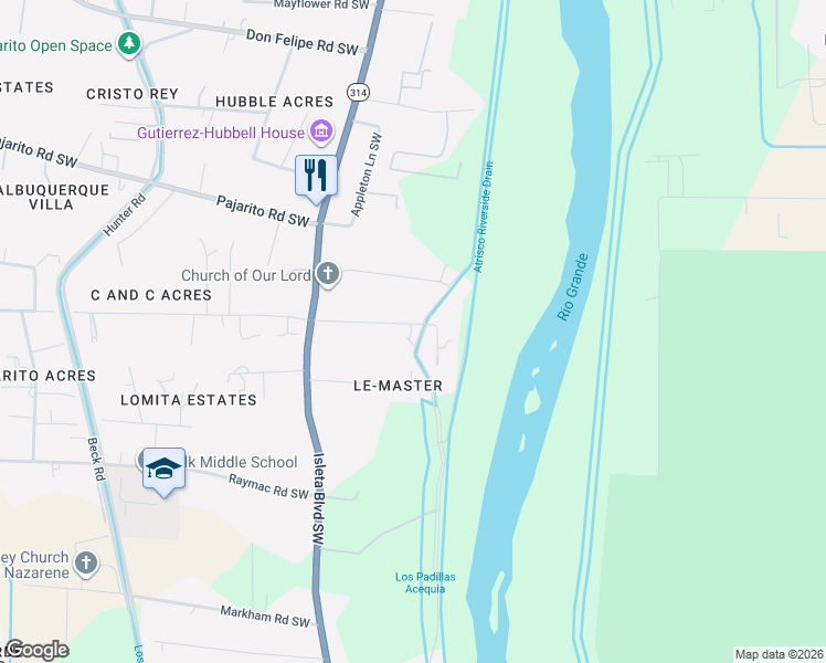 map of restaurants, bars, coffee shops, grocery stores, and more near 2010 Brown Road Southwest in Albuquerque