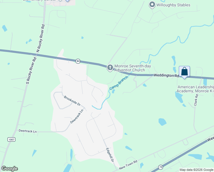 map of restaurants, bars, coffee shops, grocery stores, and more near 3005 Weddington Road in Monroe