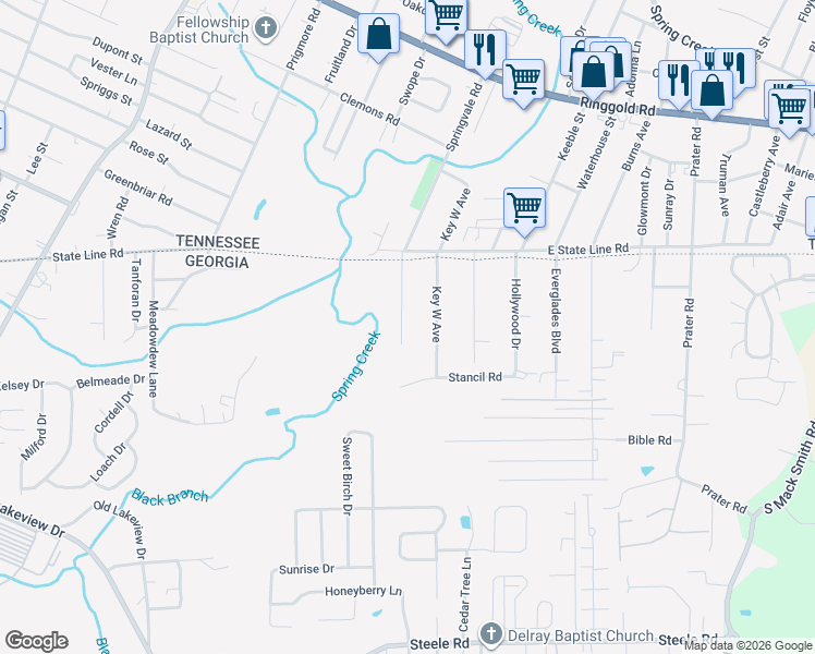 map of restaurants, bars, coffee shops, grocery stores, and more near 188 Vero Beach Street in Rossville