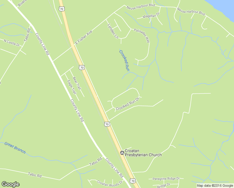 map of restaurants, bars, coffee shops, grocery stores, and more near 174 Crooked Run Drive in New Bern