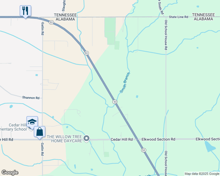map of restaurants, bars, coffee shops, grocery stores, and more near 29023 Alabama 53 in Ardmore