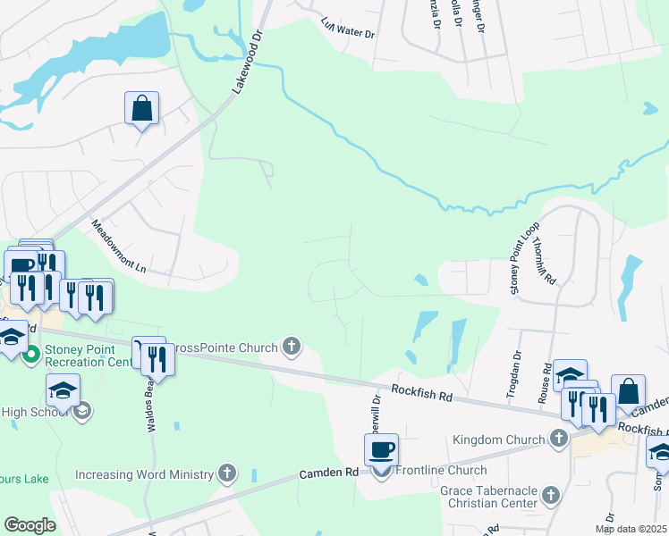 map of restaurants, bars, coffee shops, grocery stores, and more near 6305 Mabe Road in Fayetteville