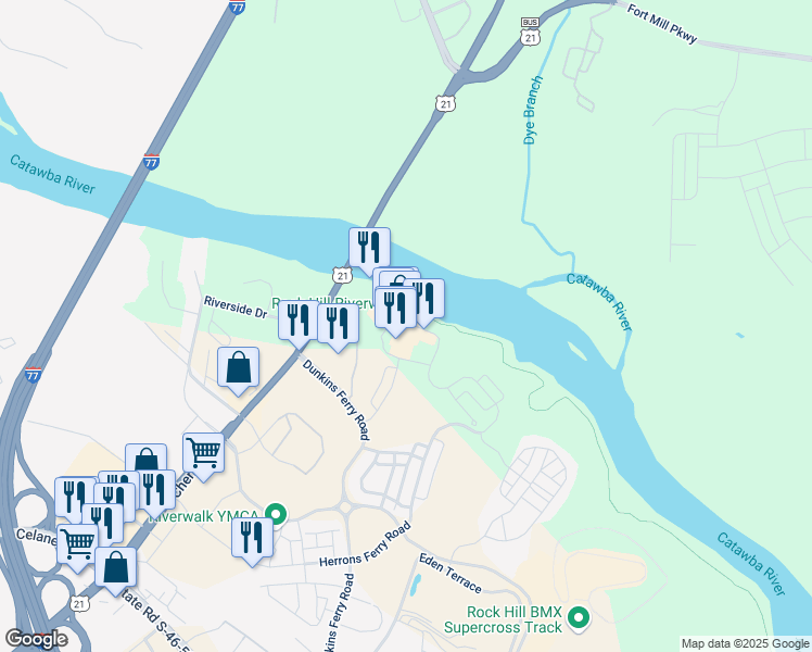 map of restaurants, bars, coffee shops, grocery stores, and more near 652 Herrons Ferry Road in Rock Hill