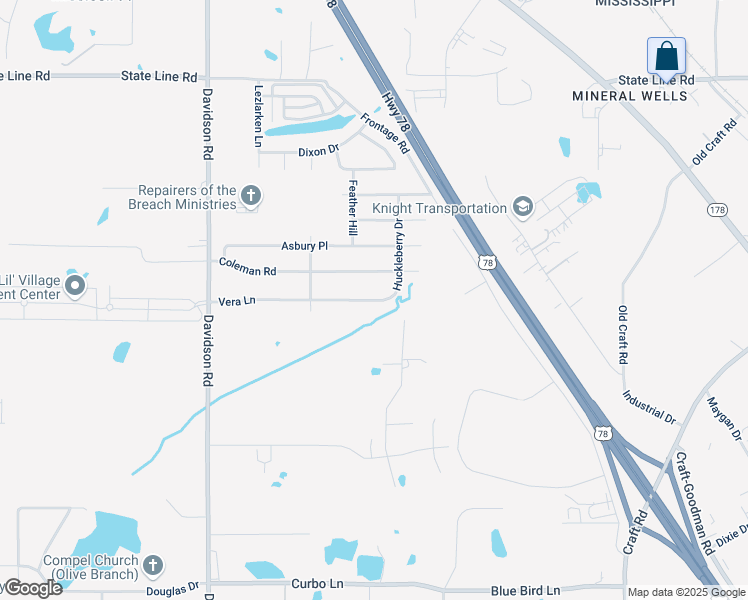 map of restaurants, bars, coffee shops, grocery stores, and more near 6361 Vera Lane in Olive Branch