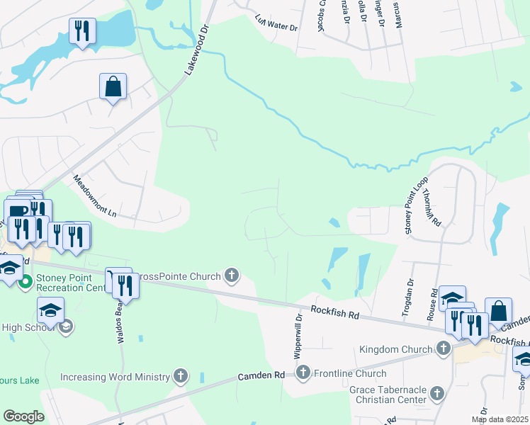 map of restaurants, bars, coffee shops, grocery stores, and more near 6305 Mabe Road in Fayetteville