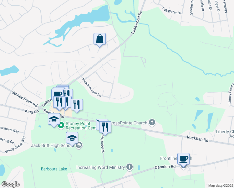 map of restaurants, bars, coffee shops, grocery stores, and more near 3504 Enthorpe Court in Fayetteville