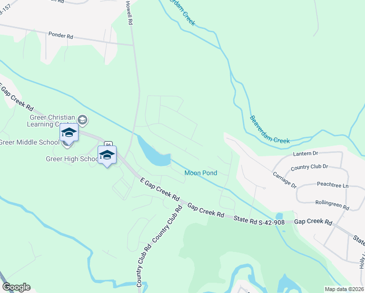 map of restaurants, bars, coffee shops, grocery stores, and more near 2951 East Gap Creek Road in Greer