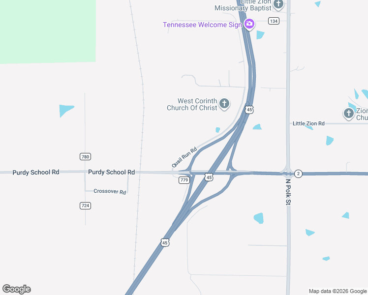 map of restaurants, bars, coffee shops, grocery stores, and more near 13 Quail Run Road in Corinth