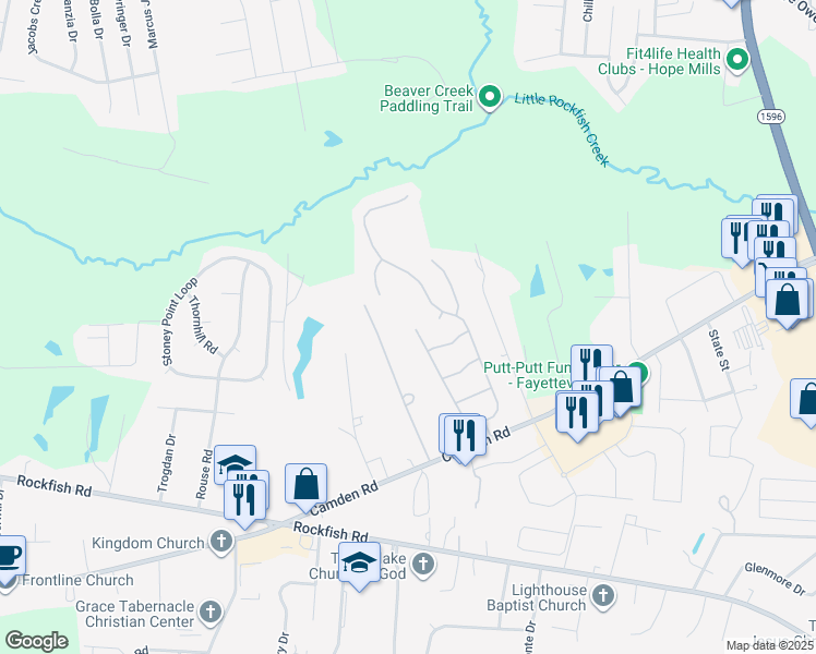 map of restaurants, bars, coffee shops, grocery stores, and more near 3745 Harrisburg Drive in Fayetteville