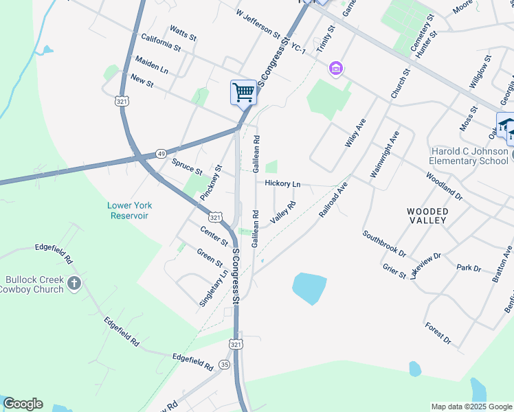 map of restaurants, bars, coffee shops, grocery stores, and more near 103 Valley Road in York