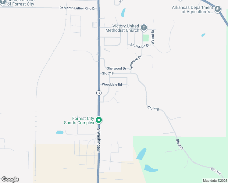 map of restaurants, bars, coffee shops, grocery stores, and more near 813 Driftwood Street in Forrest City