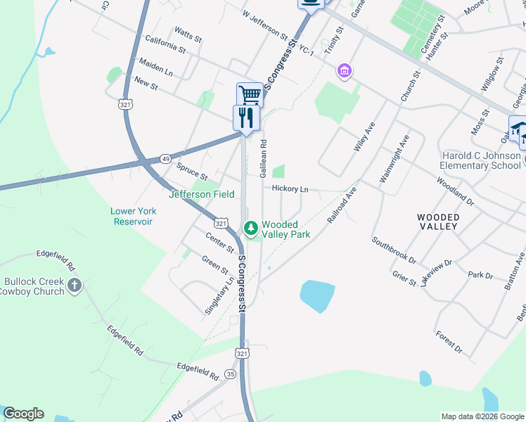 map of restaurants, bars, coffee shops, grocery stores, and more near 103 Valley Road in York