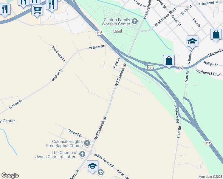 map of restaurants, bars, coffee shops, grocery stores, and more near 786 West Elizabeth Street in Clinton