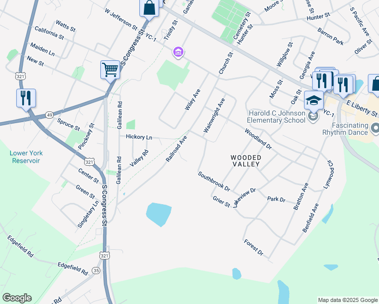 map of restaurants, bars, coffee shops, grocery stores, and more near 137 Hickory Lane in York