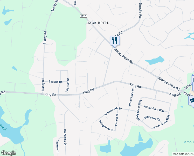 map of restaurants, bars, coffee shops, grocery stores, and more near 8130 King Road in Fayetteville